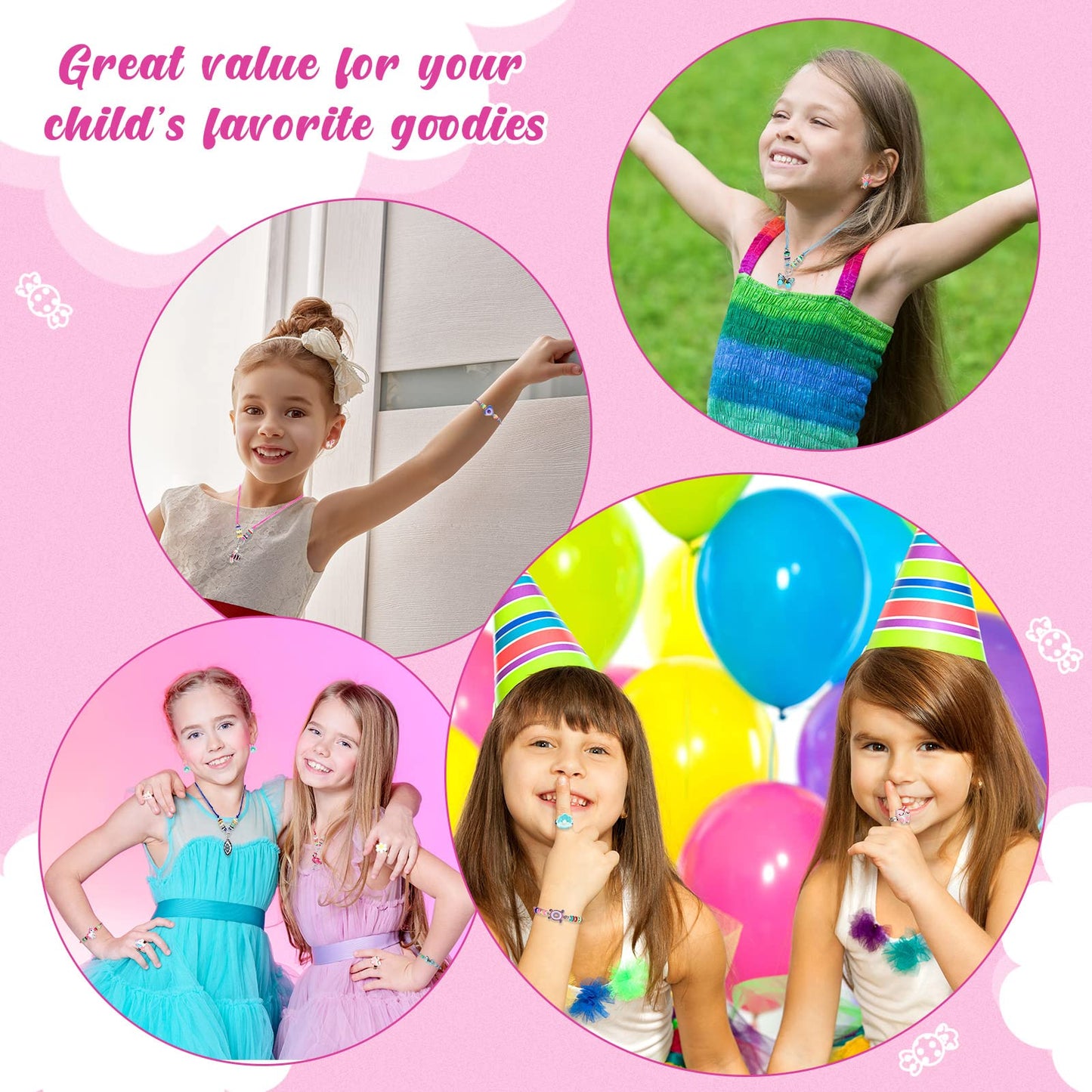 Sherr 70-Piece Kids Jewelry Set: Unicorn & Mermaid Adjustable Bracelets, Necklaces, Rings & Earrings