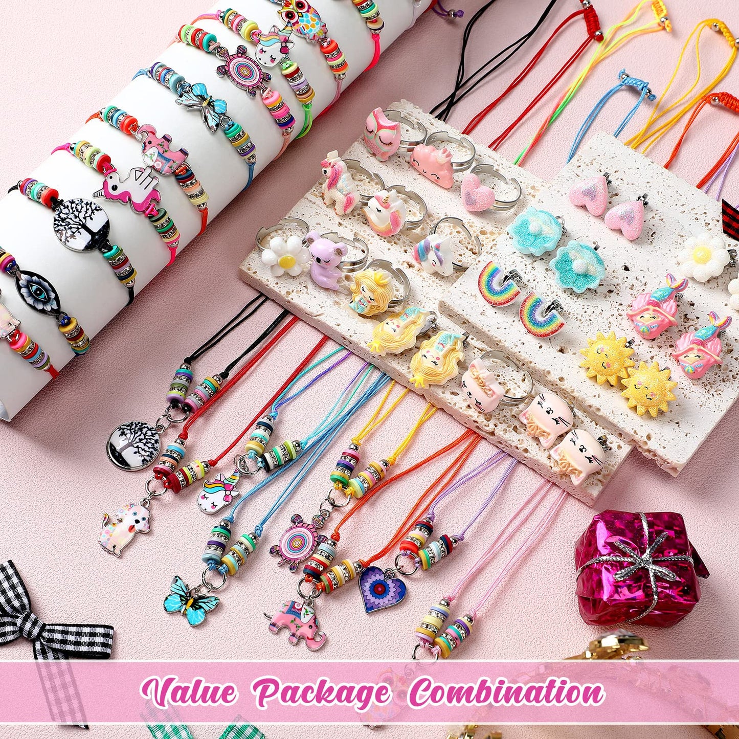 Sherr 70-Piece Kids Jewelry Set: Unicorn & Mermaid Adjustable Bracelets, Necklaces, Rings & Earrings