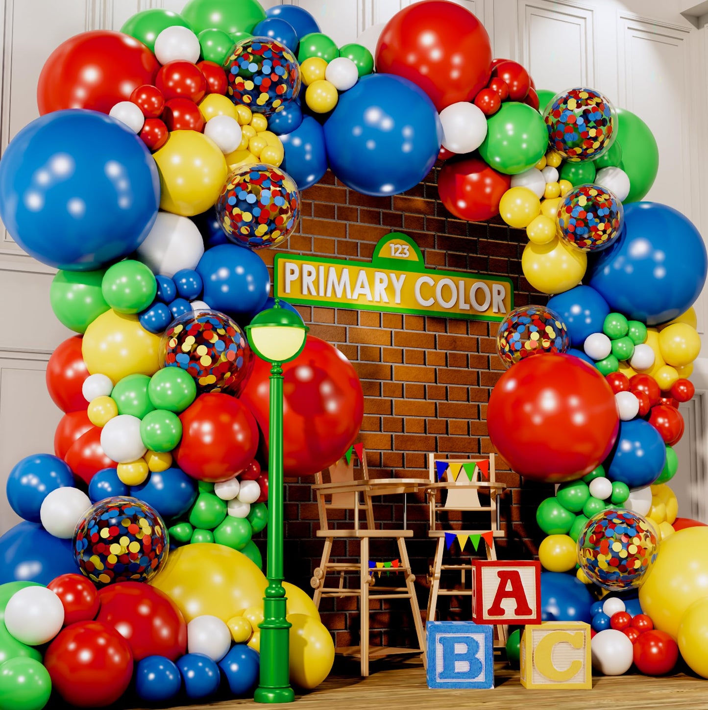 SHERYL DECOR All-in-1 Balloon Arch Kit & Garland – Primary Colors