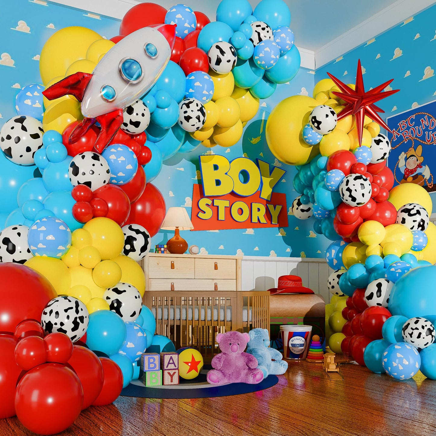 SHERYL DECOR ALL-IN-1 Toy Story Balloons Arch Kit – Its A Boy Baby Shower Garland, Easy DIY