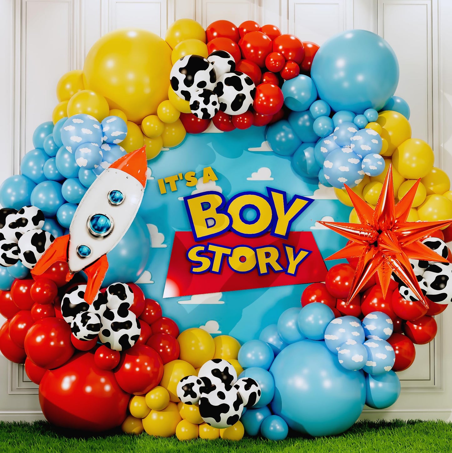 SHERYL DECOR ALL-IN-1 Toy Story Balloons Arch Kit – Its A Boy Baby Shower Garland, Easy DIY