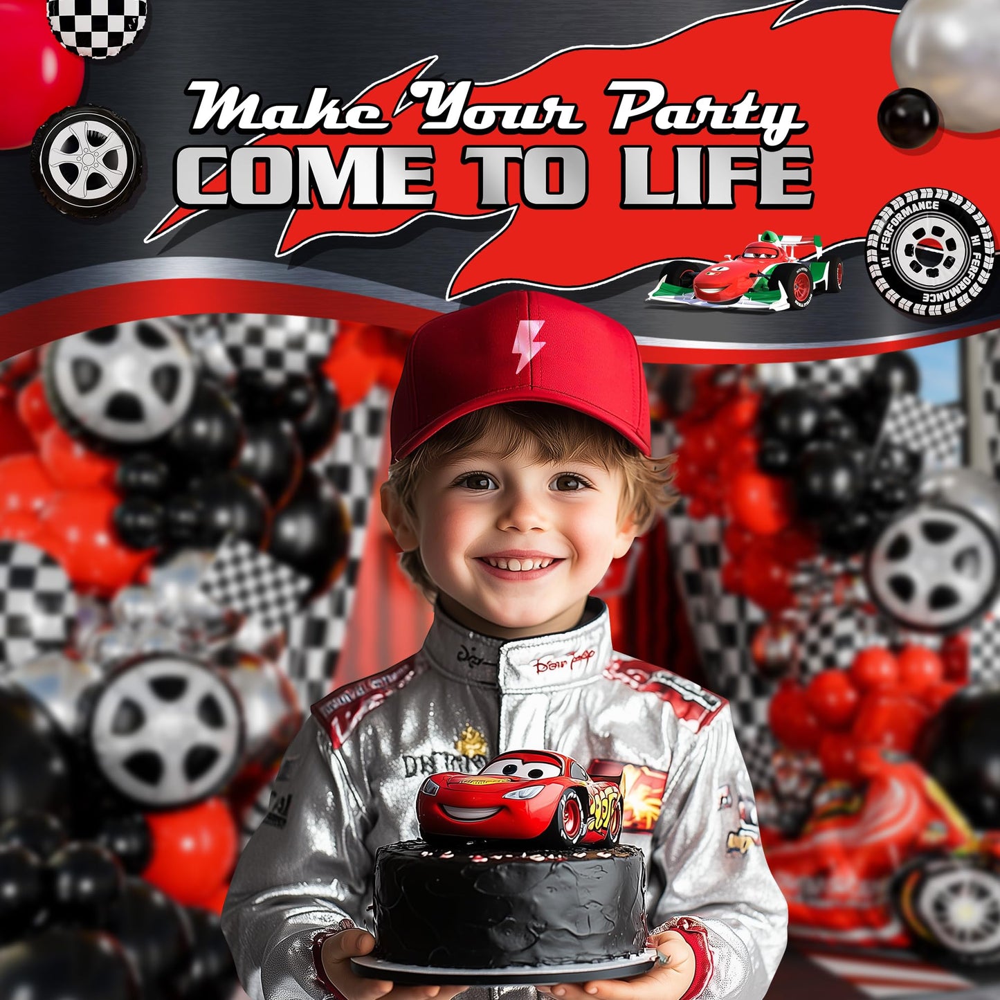 SHERYL DECOR ALL-IN-1 Race Car Balloon Arch Kit with Bonus Trophy & Number 2