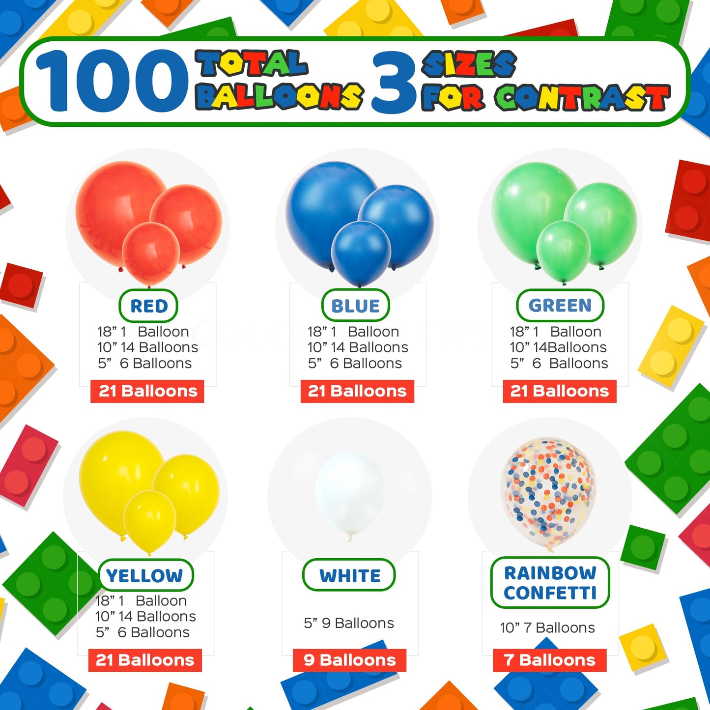 SHERYL DECOR All-in-1 Balloon Arch Kit & Garland – Primary Colors