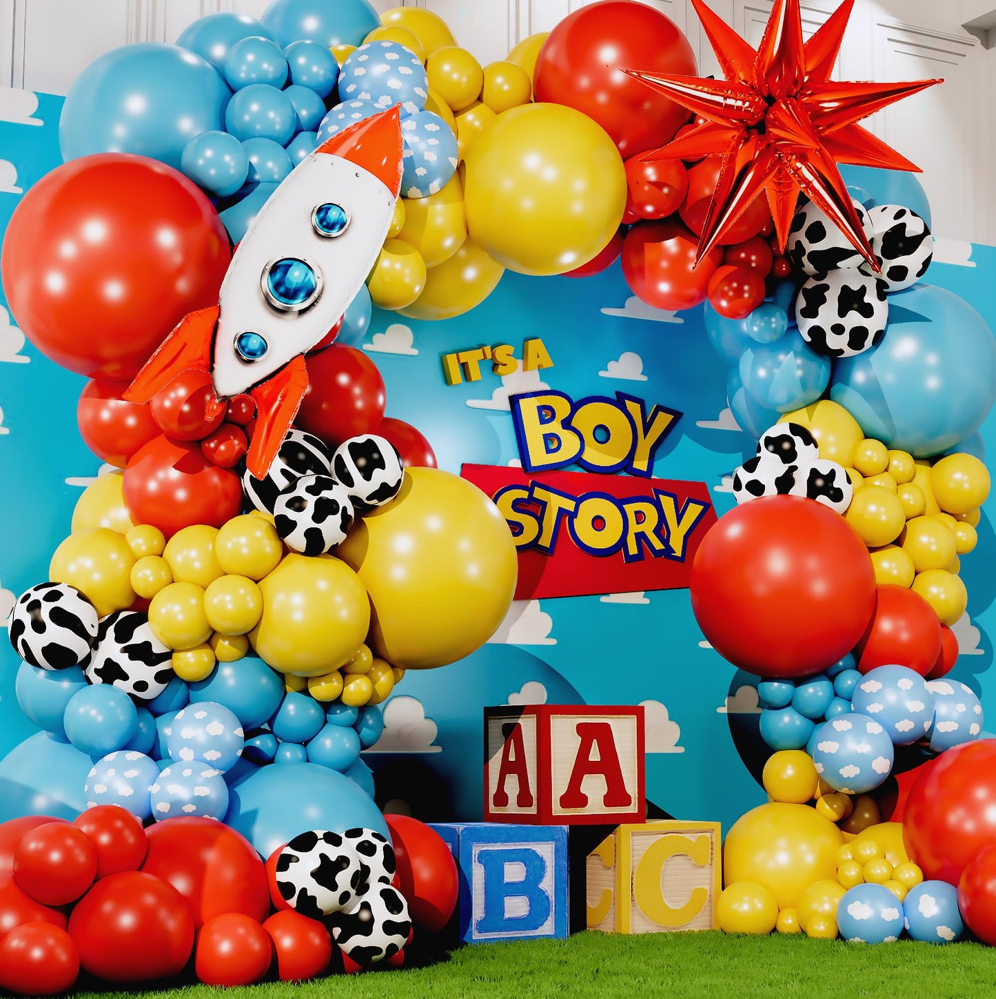 SHERYL DECOR ALL-IN-1 Toy Story Balloons Arch Kit – Its A Boy Baby Shower Garland, Easy DIY