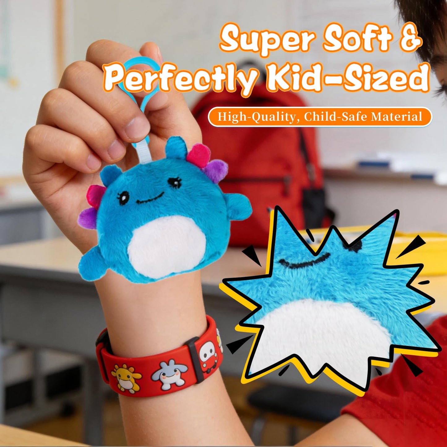 Shestal 24 Axolotl Plush Keychains with Classroom Cards – Candy-Free Valentines for Kids