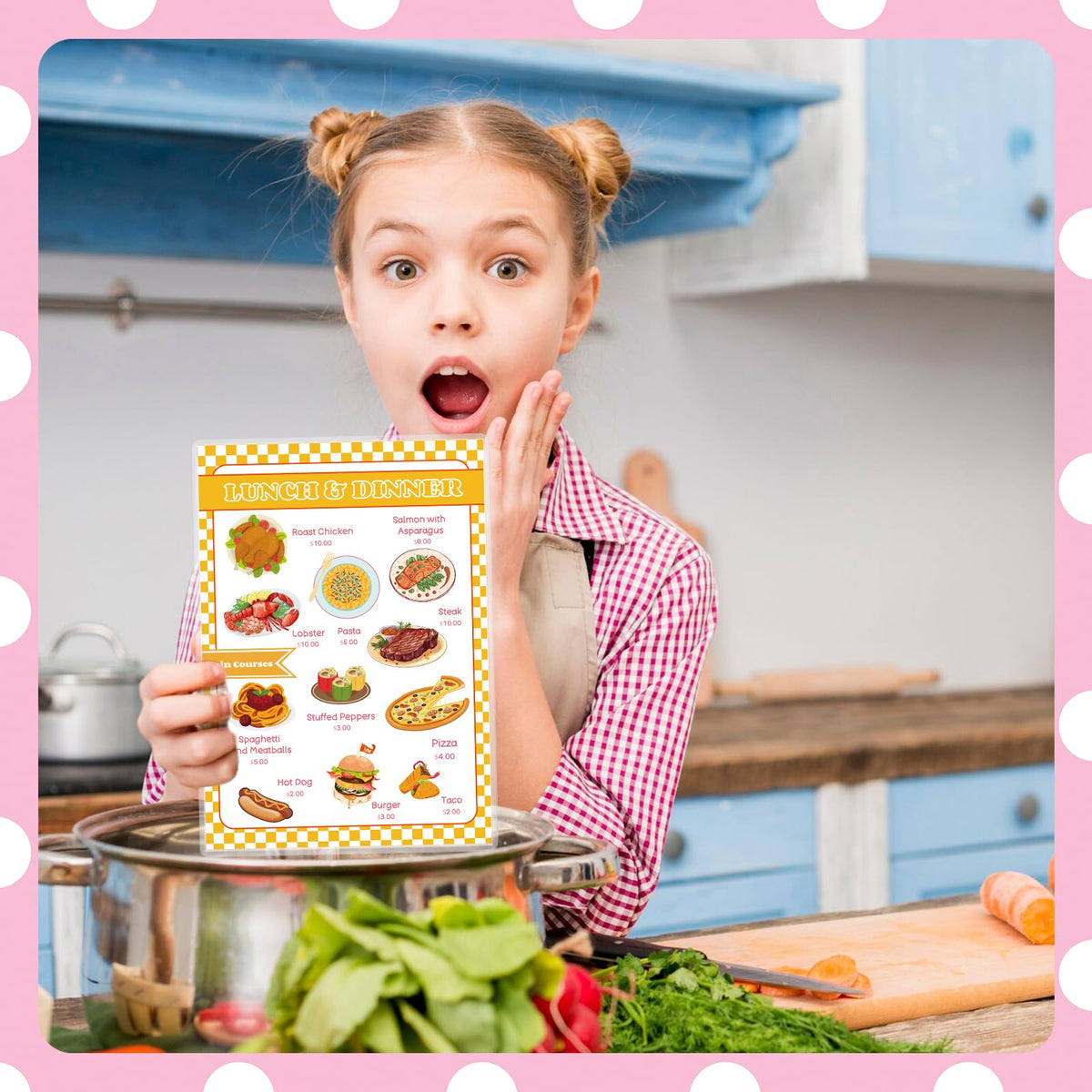 SHIQIKEJIPTY Diner Restaurant Play Set – 2 Double-Sided Menus & Receipt Book