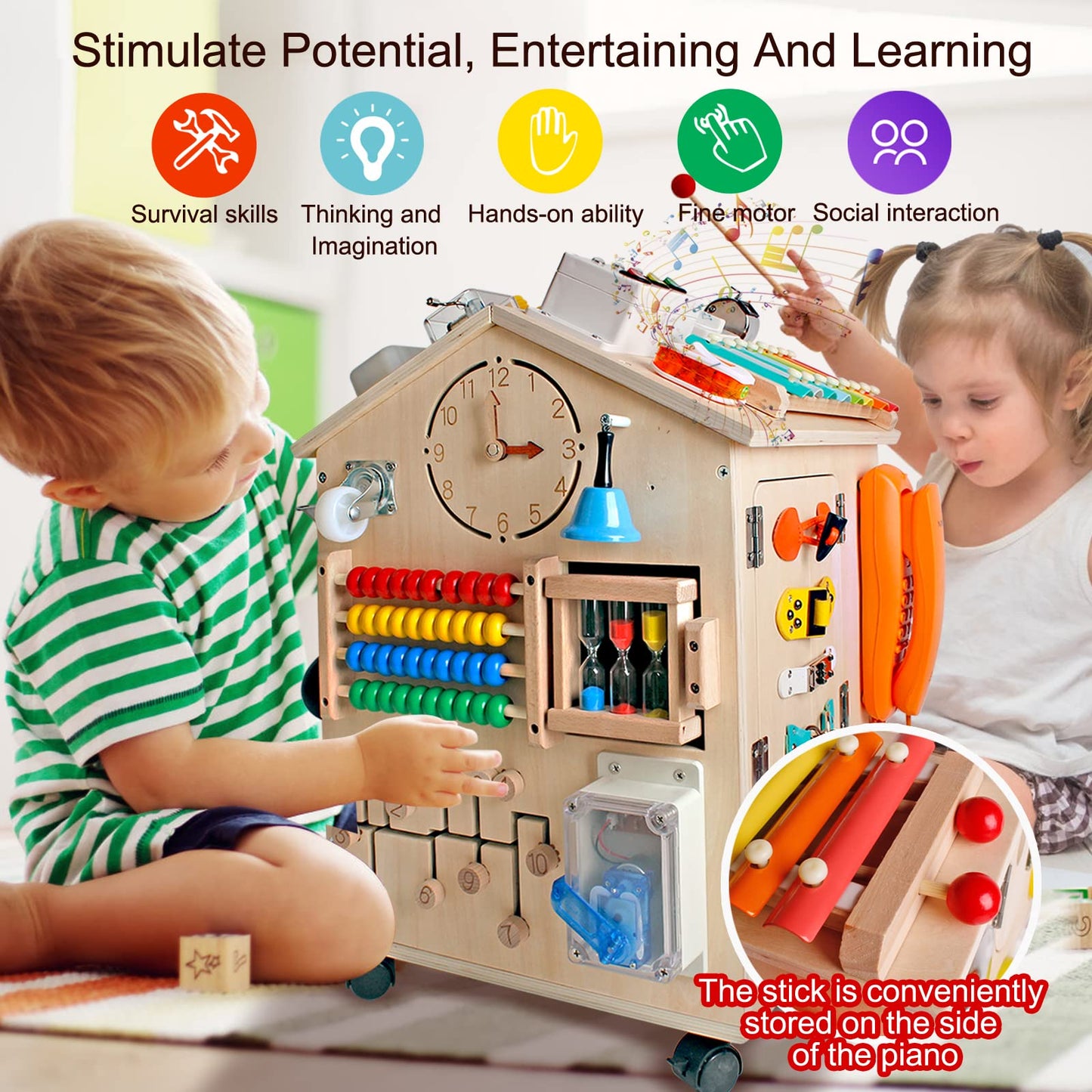 SHIERDU Montessori Wooden Busy House – Life Skills & Fine Motor Training Toy for Kids
