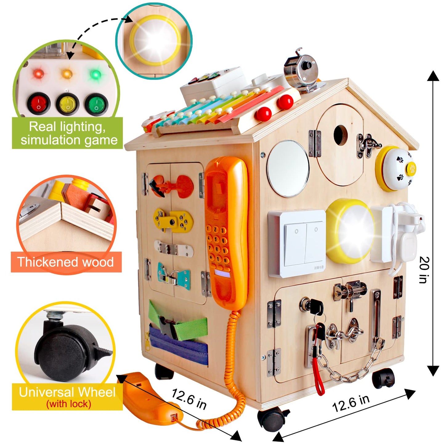 SHIERDU Montessori Wooden Busy House – Life Skills & Fine Motor Training Toy for Kids
