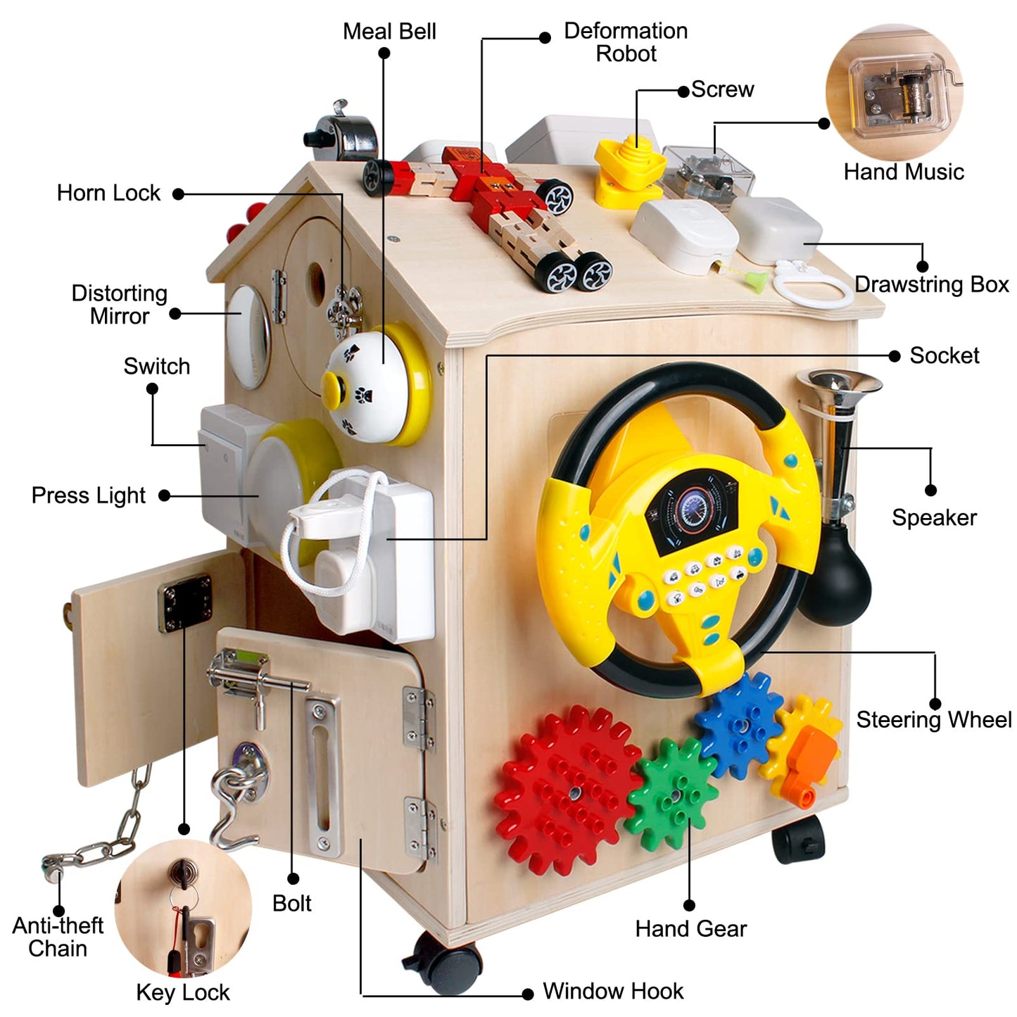 SHIERDU Montessori Wooden Busy House – Life Skills & Fine Motor Training Toy for Kids
