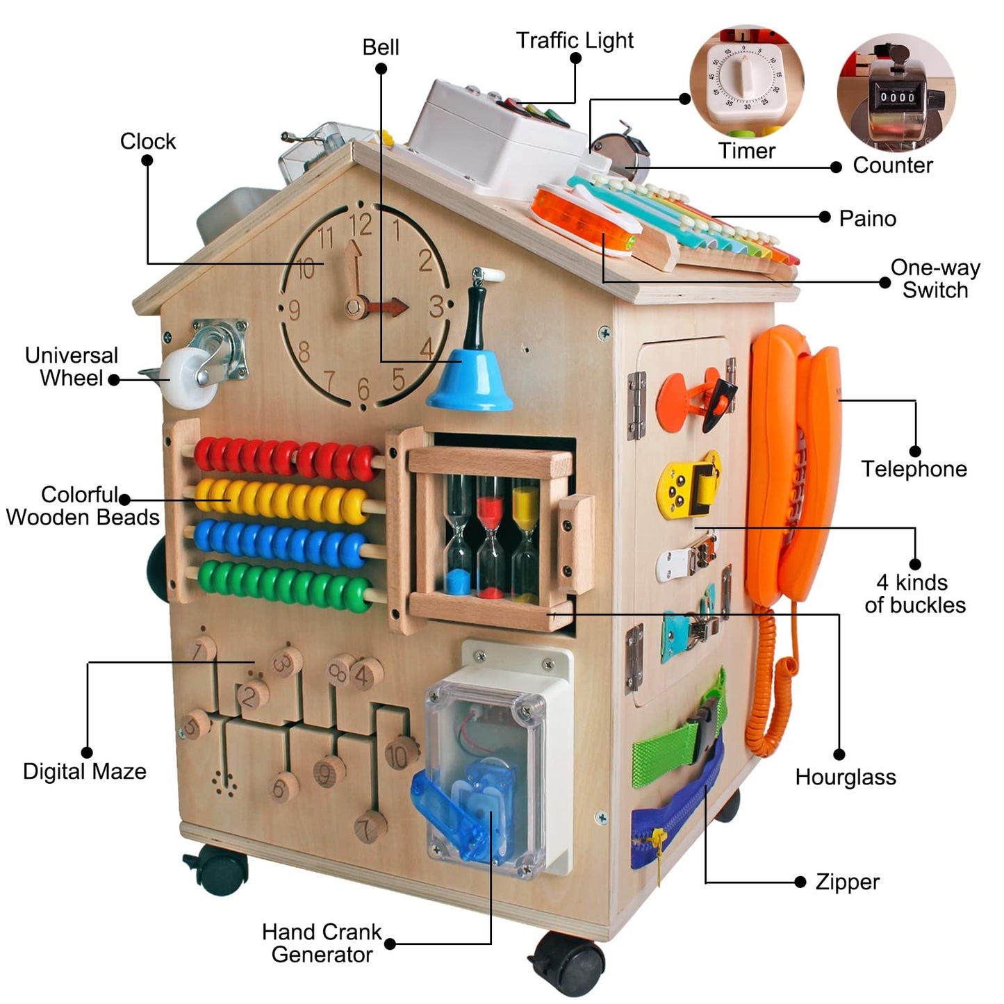 SHIERDU Montessori Wooden Busy House – Life Skills & Fine Motor Training Toy for Kids