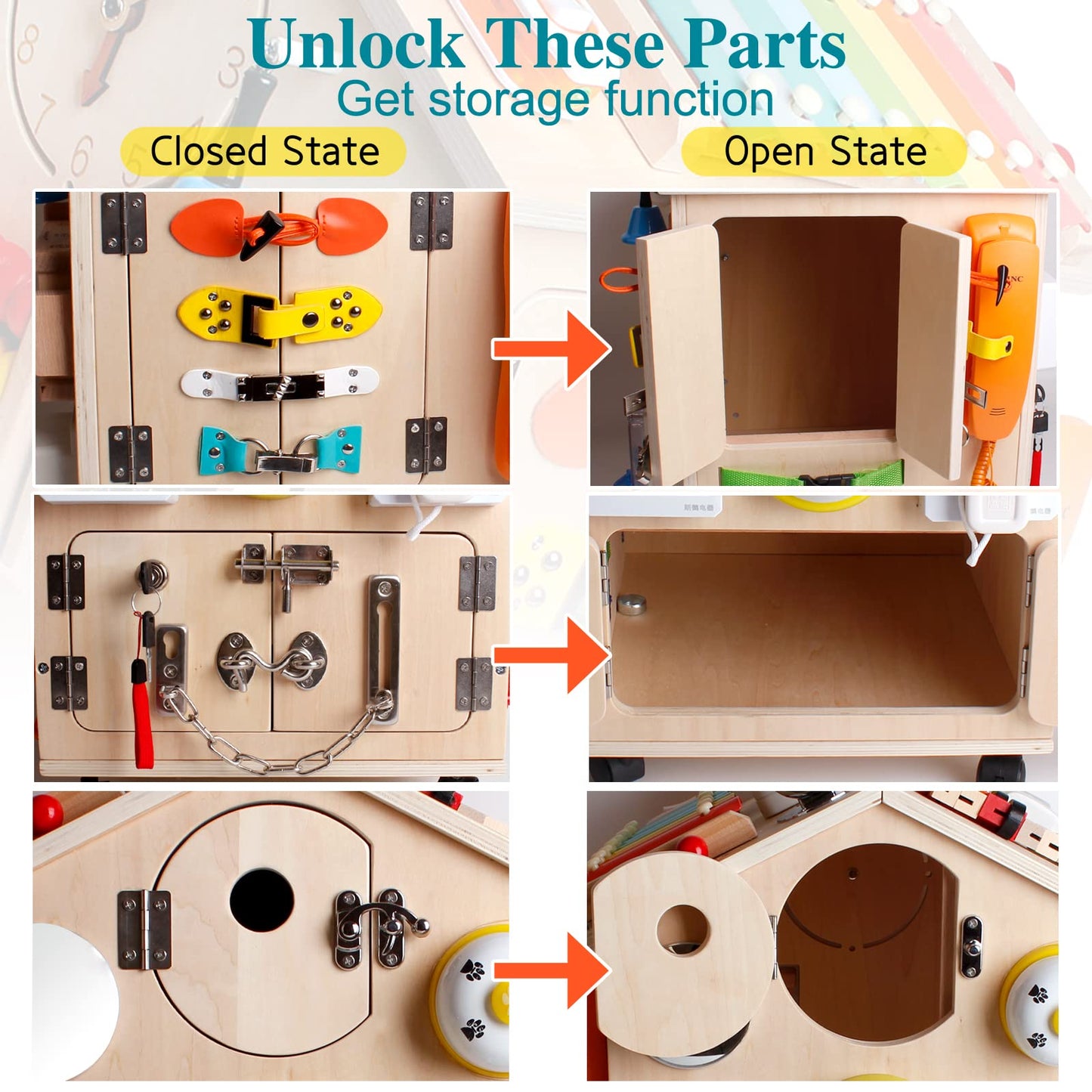 SHIERDU Montessori Wooden Busy House – Life Skills & Fine Motor Training Toy for Kids