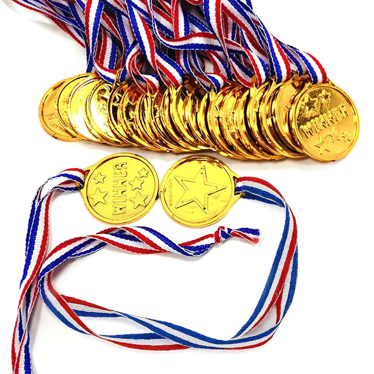 Shindel 24PCS Gold Medals – Durable Plastic with Ribbons for Kids and All-Ages Awards