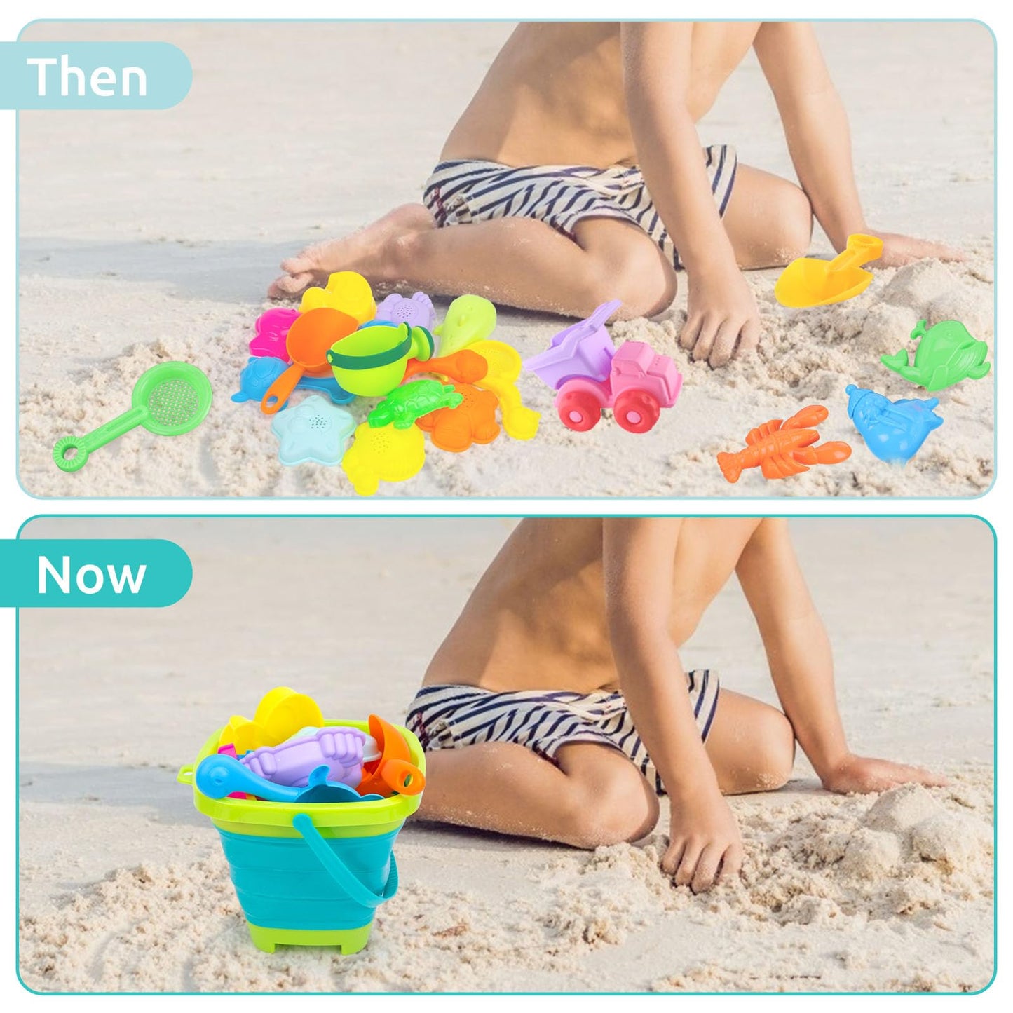 Shindel 3-Pack Foldable Pail Bucket – 2L Silicone Collapsible Beach Toys for Kids