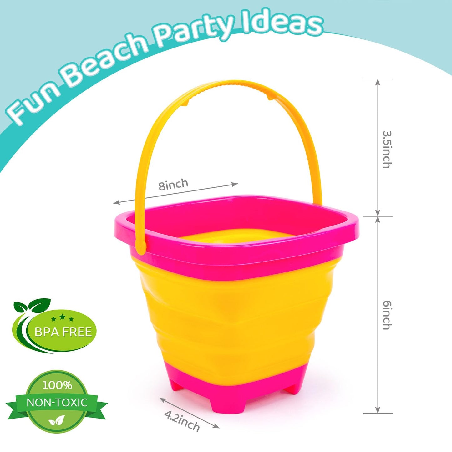 Shindel 3-Pack Foldable Pail Bucket – 2L Silicone Collapsible Beach Toys for Kids