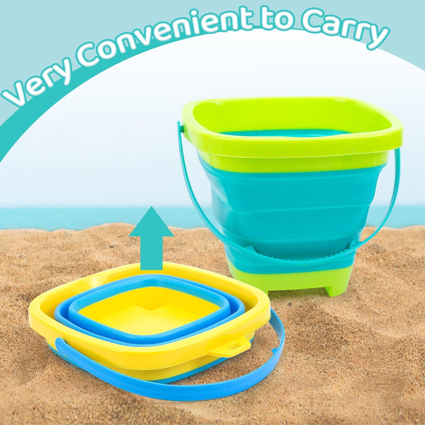 Shindel 3-Pack Foldable Pail Bucket – 2L Silicone Collapsible Beach Toys for Kids