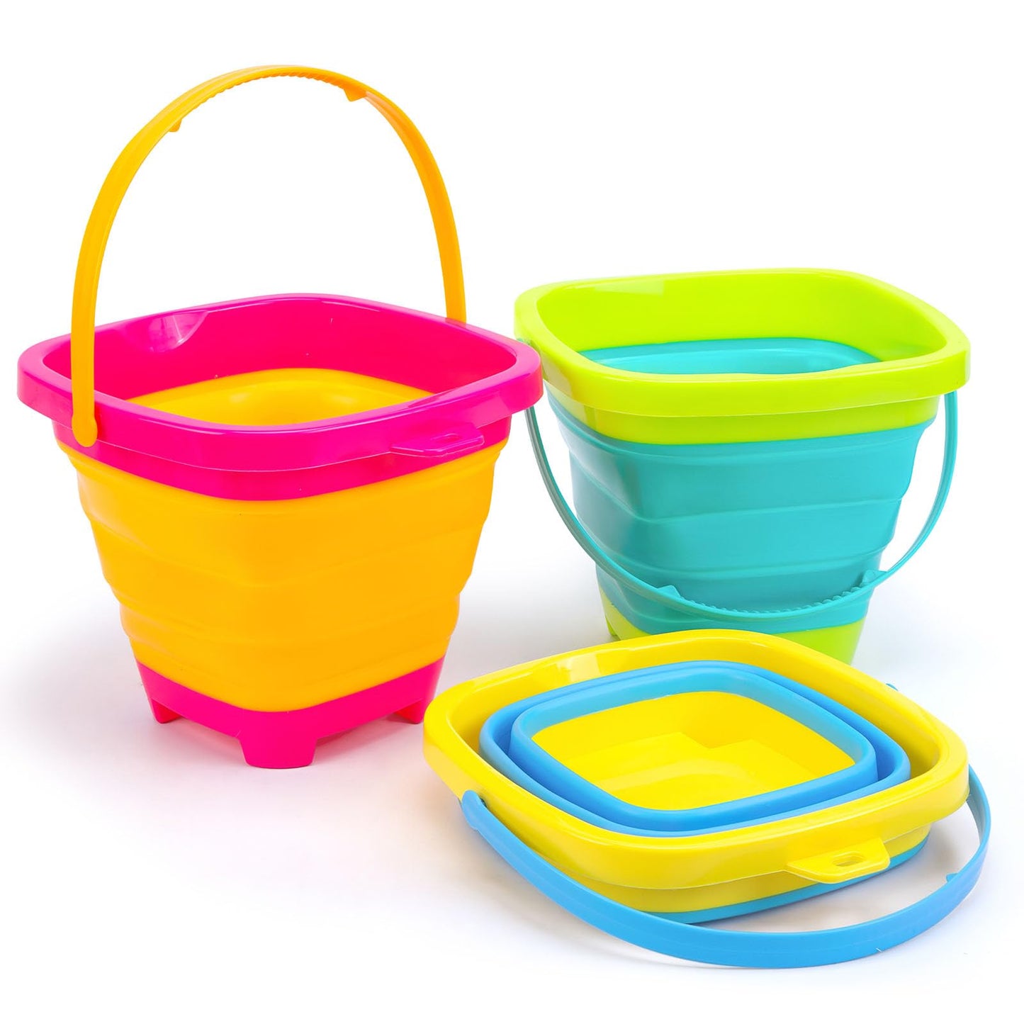 Shindel 3-Pack Foldable Pail Bucket – 2L Silicone Collapsible Beach Toys for Kids
