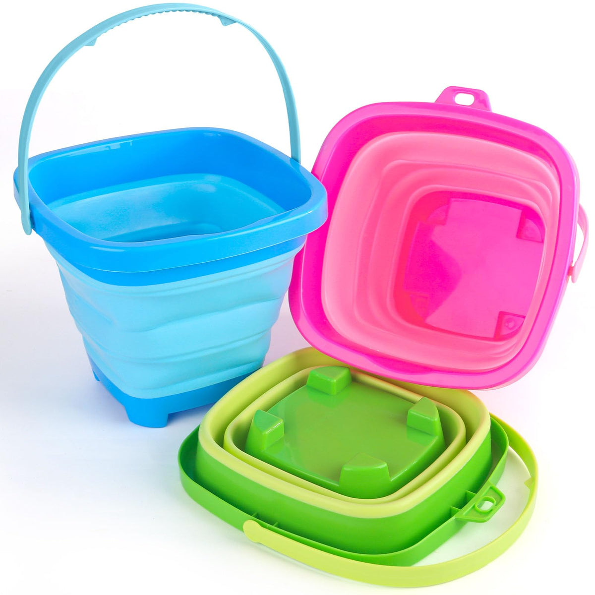 Shindel Collapsible Beach Buckets – 3-Piece Foldable Kids Pails