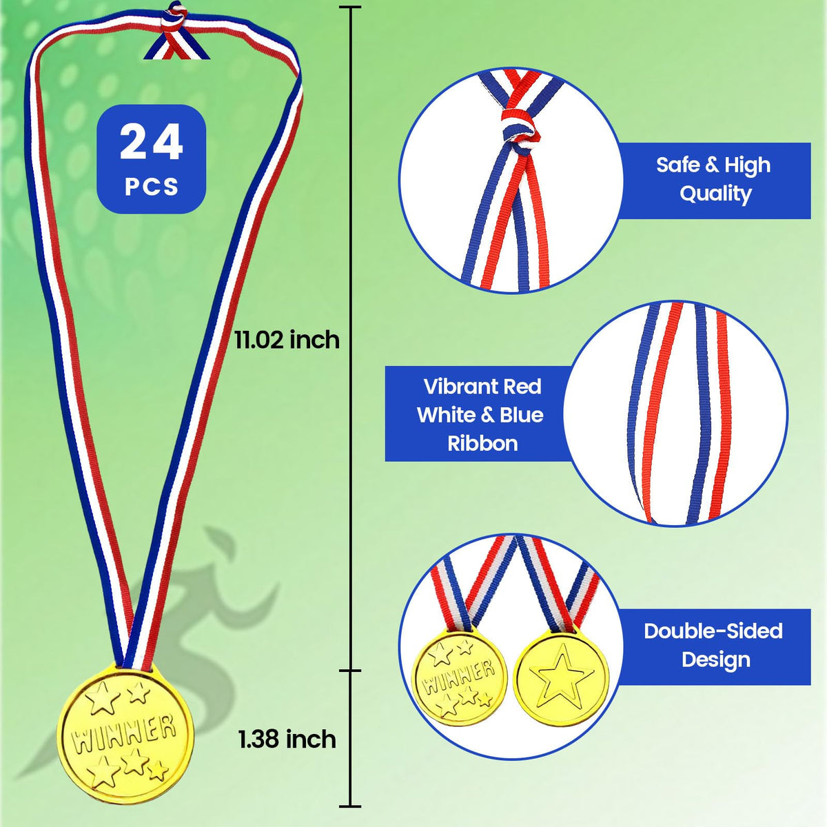 Shindel 24PCS Gold Medals – Durable Plastic with Ribbons for Kids and All-Ages Awards