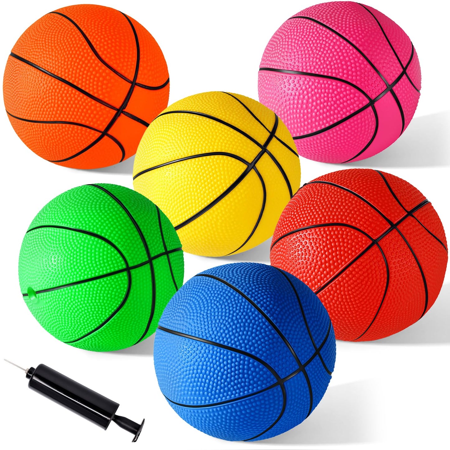 Shindel Mini Basketballs 6-Pack (6.3 in) with Pump – Indoor, Outdoor & Pool Play