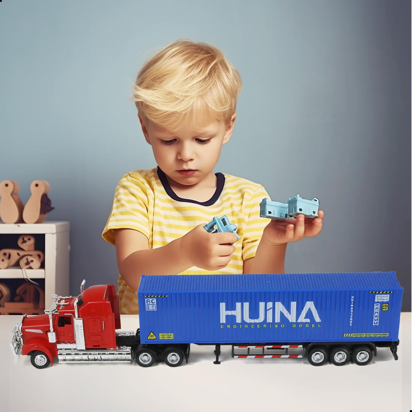 SHINESIGNAL 1/50 Kenworth W900 Diecast Truck with Container Trailer