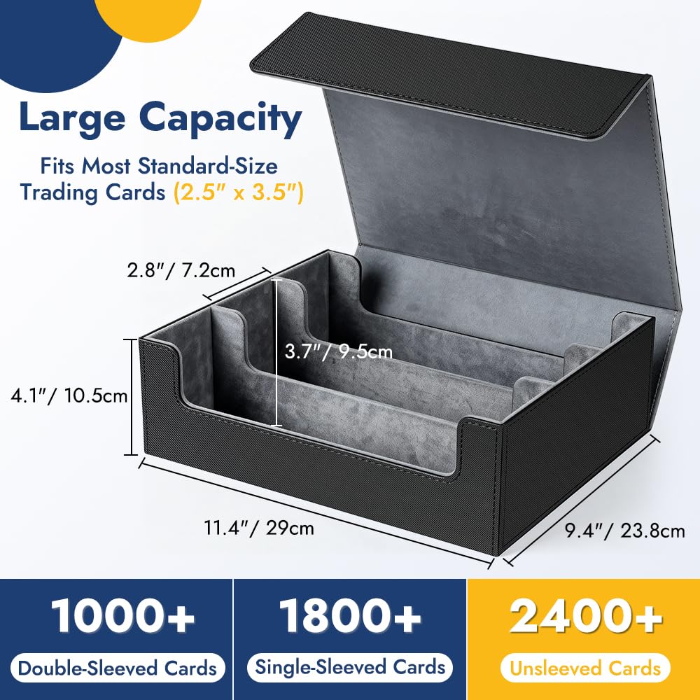 Shintop Card Storage Box – 1800+ Cards, Magnetic Closure, 24 Dividers, 30 Labels, 3 Supports