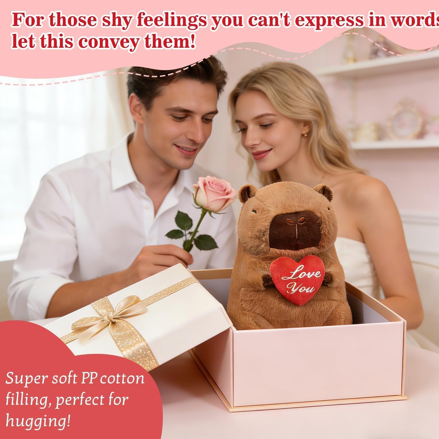 SHINUOER 12-Inch Capybara Plush with Red Heart – Cute Valentine’s Day Gift & Decor
