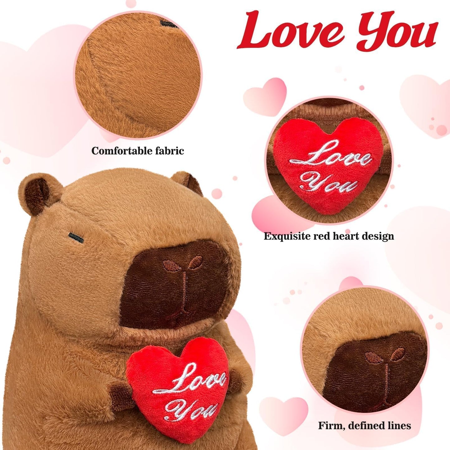 SHINUOER 12-Inch Capybara Plush with Red Heart – Cute Valentine’s Day Gift & Decor
