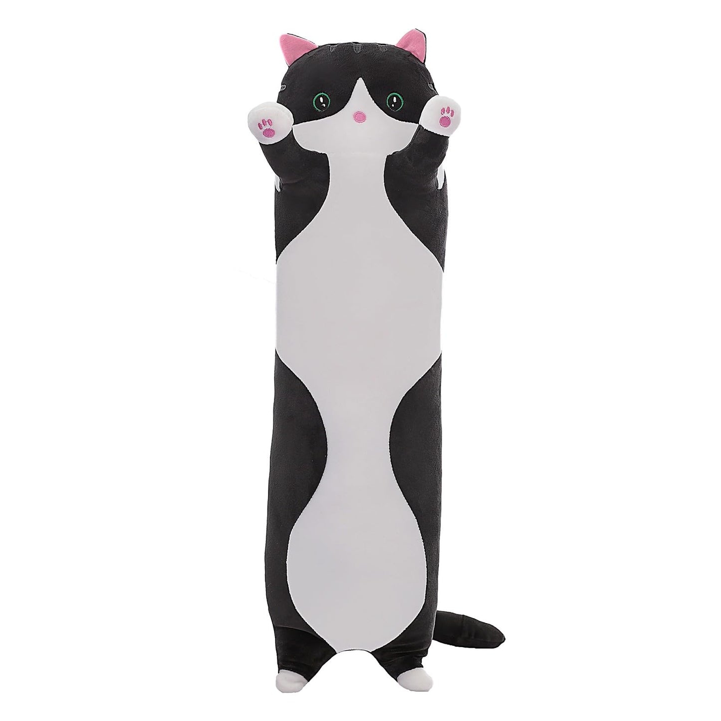 SHINUOER Cute Cat Plush Long Body Pillow – Soft Kawaii Cat Plushie, 19.7-Inch (Black)