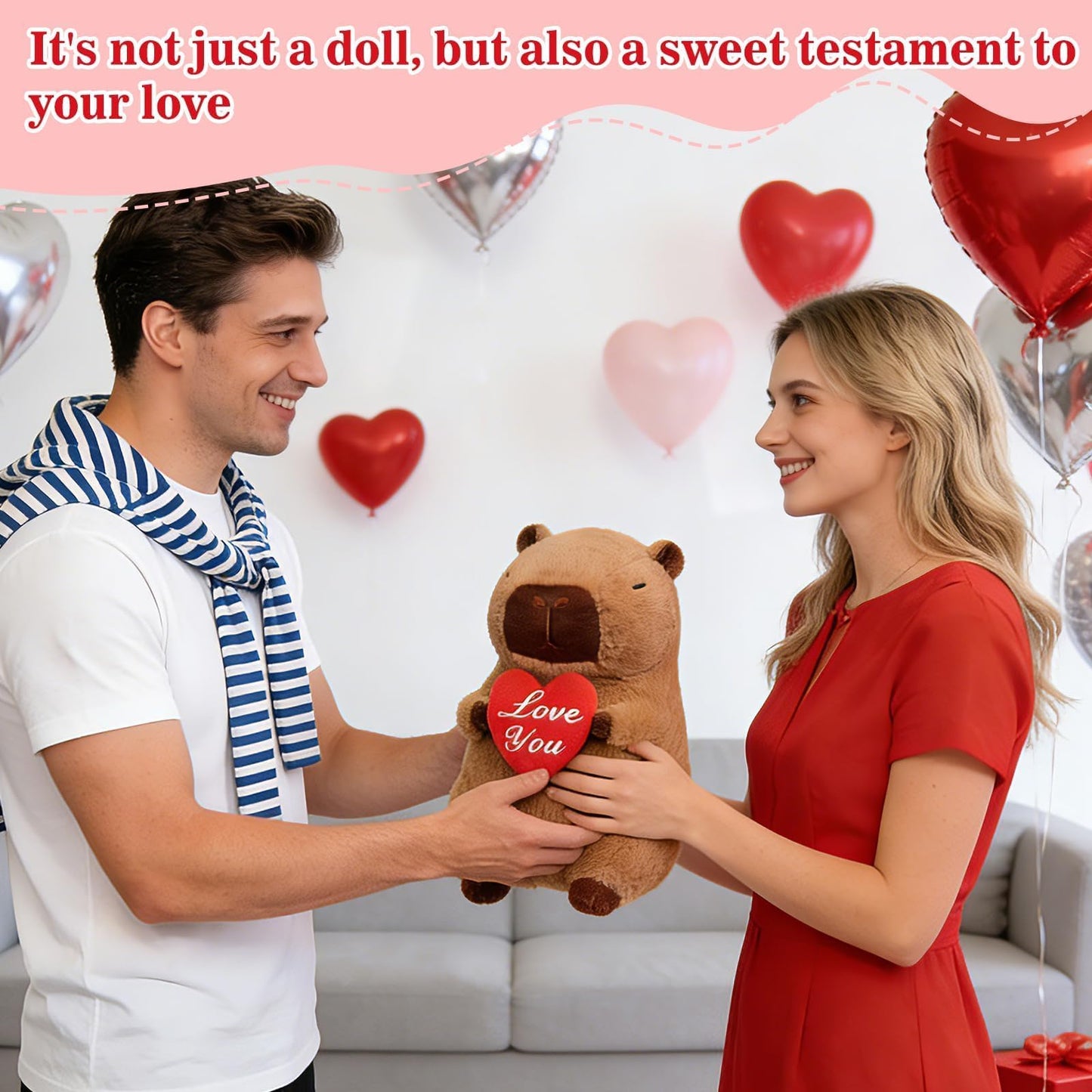 SHINUOER 12-Inch Capybara Plush with Red Heart – Cute Valentine’s Day Gift & Decor