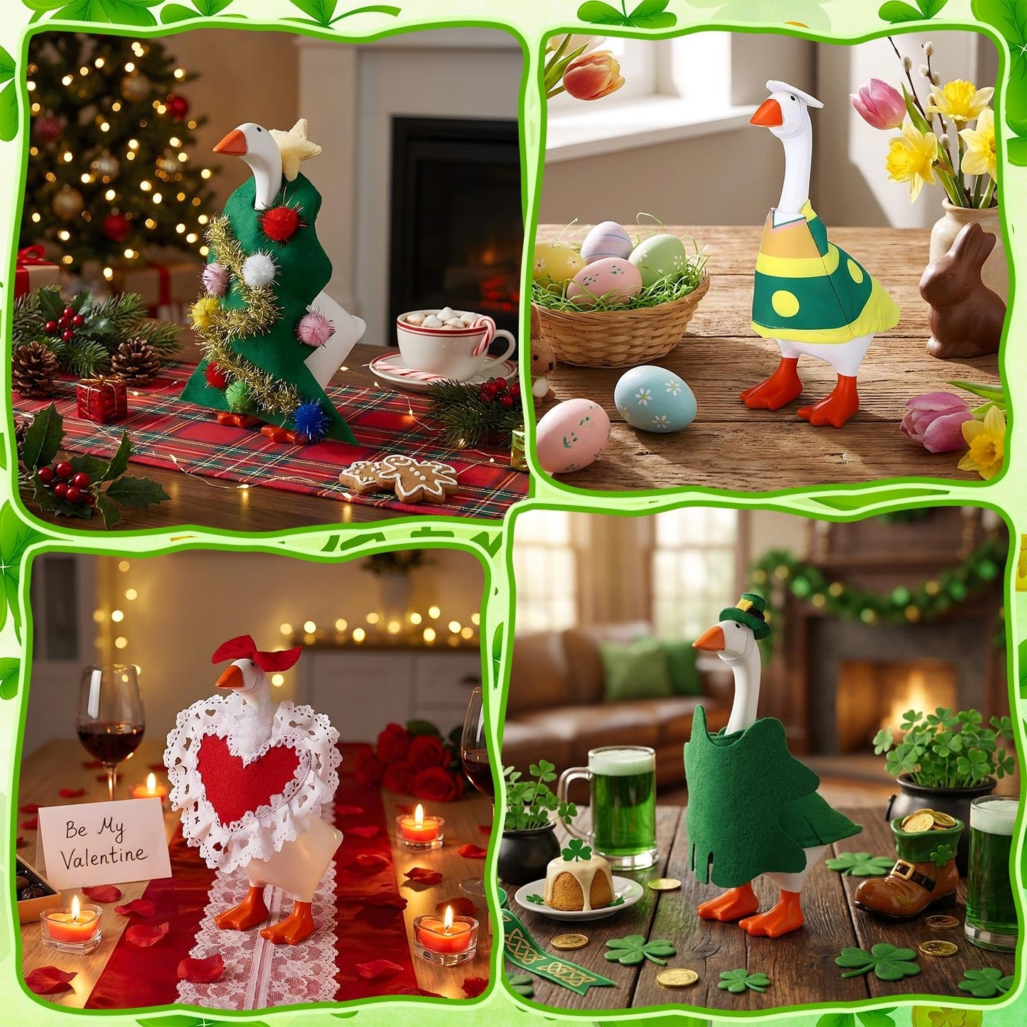 Shinylin 8-Set 7-Inch St Patrick’s Desk Goose Costumes – Festive Mini Porch Geese