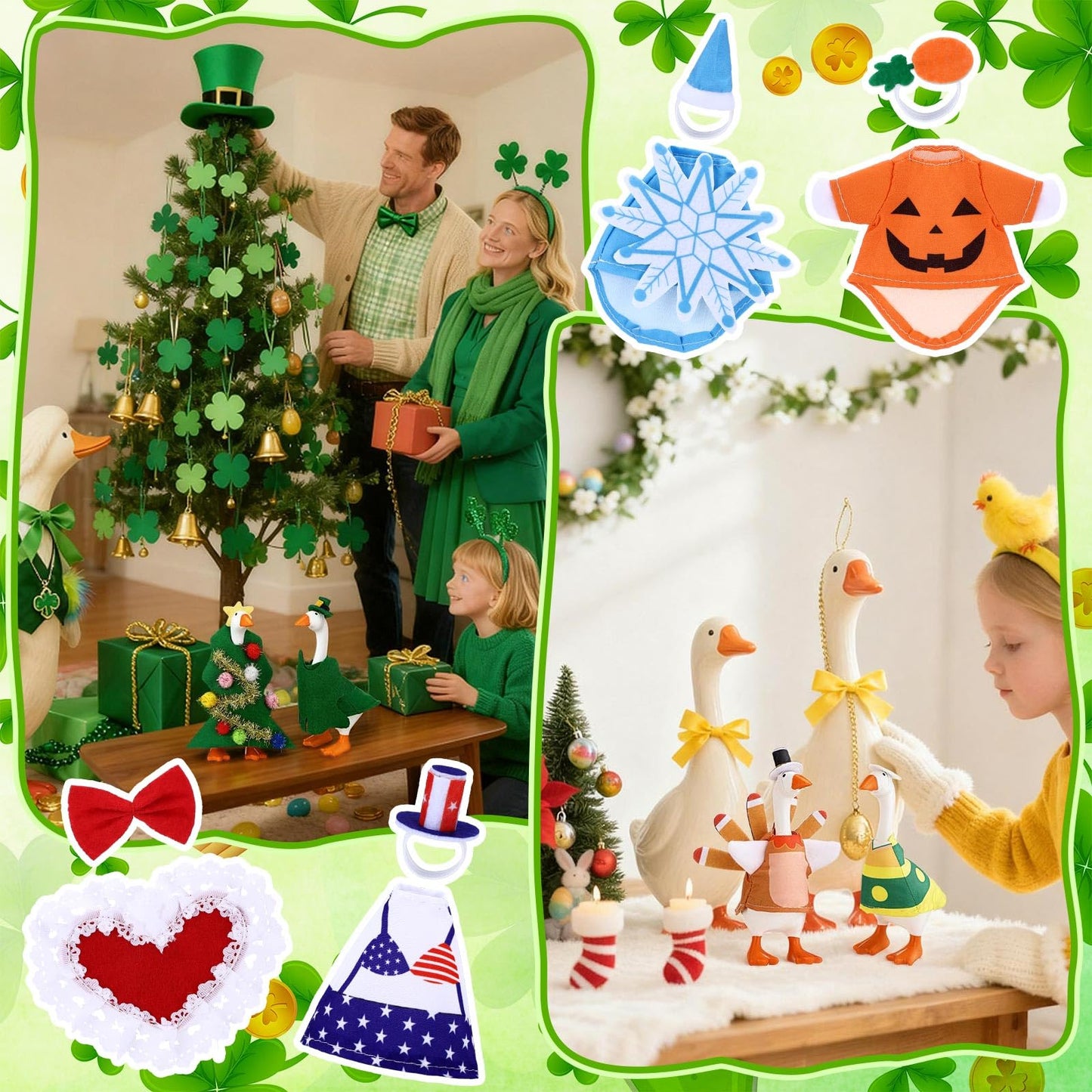 Shinylin 8-Set 7-Inch St Patrick’s Desk Goose Costumes – Festive Mini Porch Geese