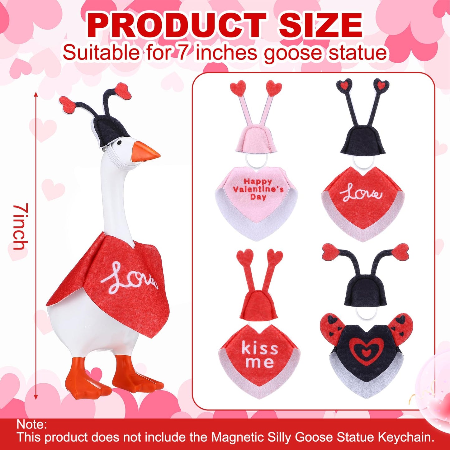 Shinylin 4‑Set Valentines Desk Goose Outfits — Heart & Love Bug Costumes for Magnetic Mini Geese