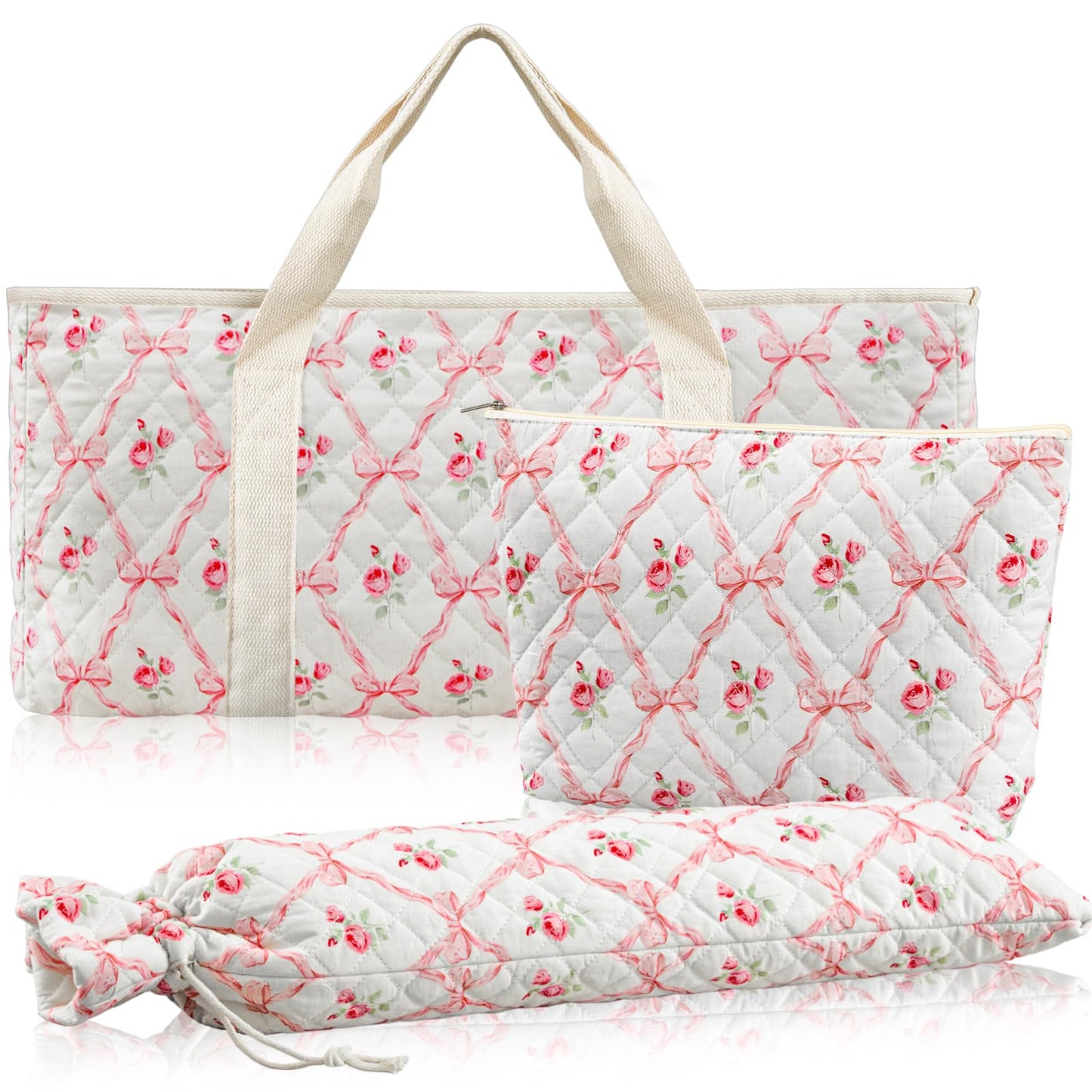 Shinylin 3 Pcs Empty Mahjong Bag Set — Pink Quilted Carrying Case (Case Only)