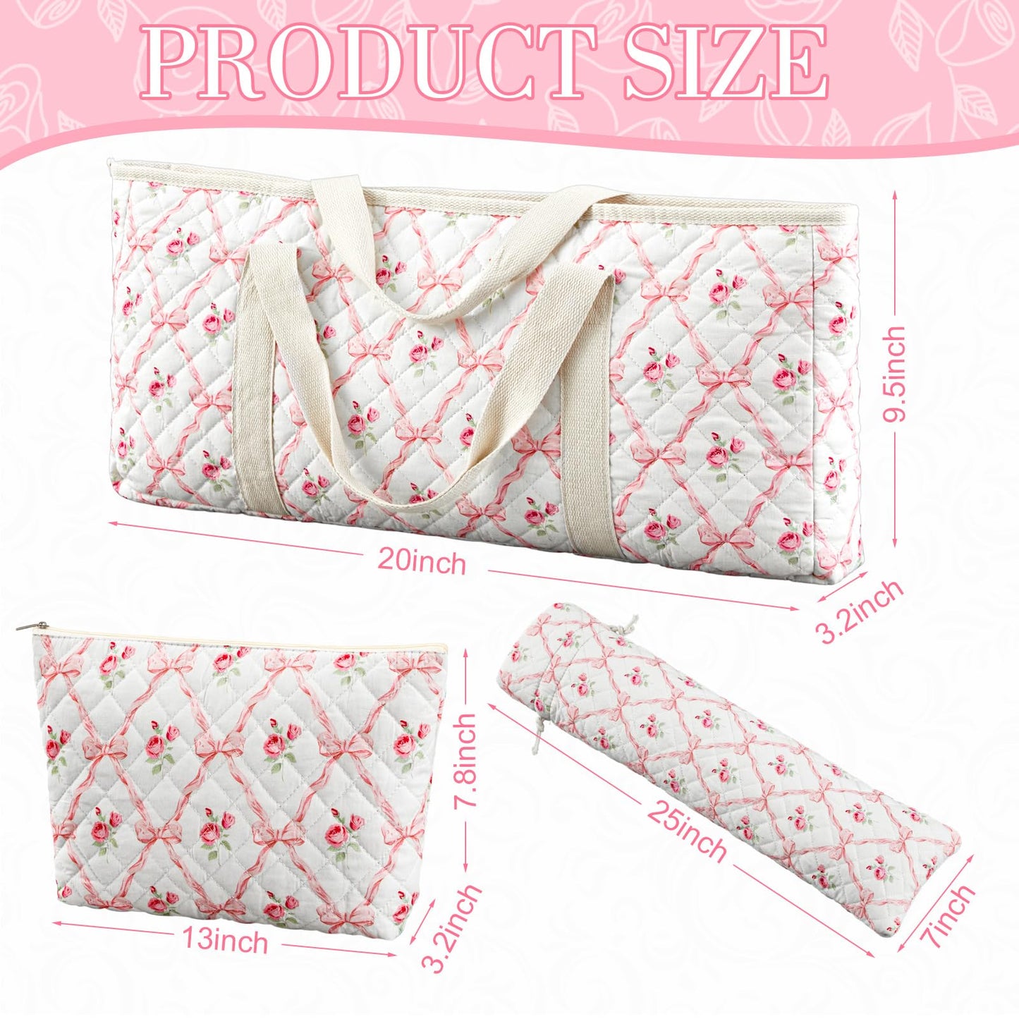 Shinylin 3 Pcs Empty Mahjong Bag Set — Pink Quilted Carrying Case (Case Only)