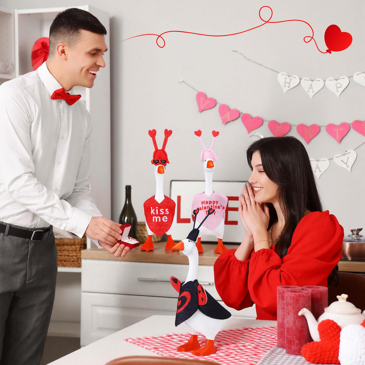 Shinylin 4‑Set Valentines Desk Goose Outfits — Heart & Love Bug Costumes for Magnetic Mini Geese