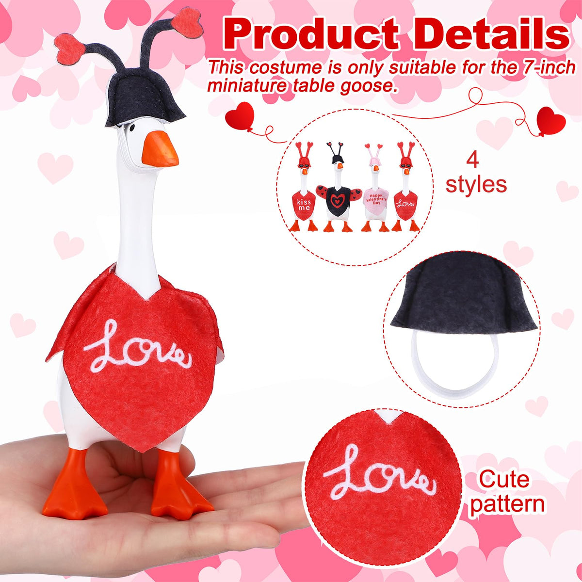 Shinylin 4‑Set Valentines Desk Goose Outfits — Heart & Love Bug Costumes for Magnetic Mini Geese