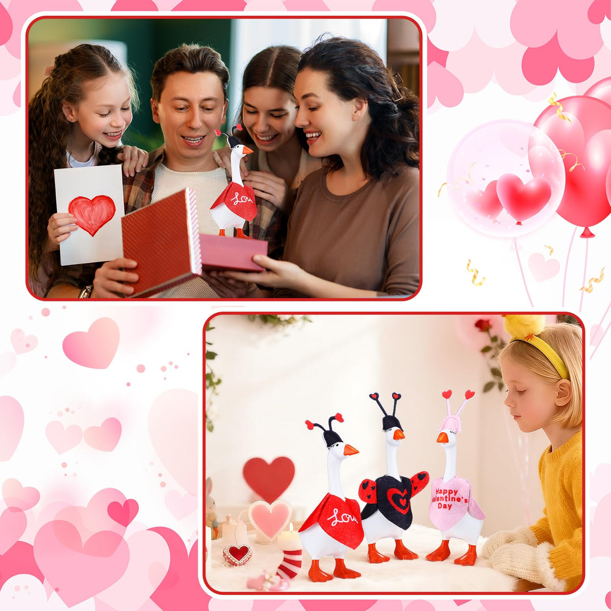 Shinylin 4‑Set Valentines Desk Goose Outfits — Heart & Love Bug Costumes for Magnetic Mini Geese