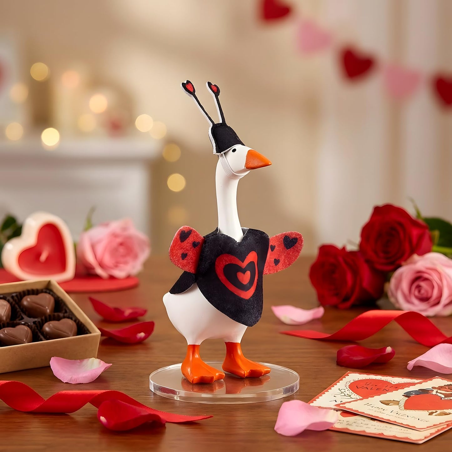 Shinylin 4‑Set Valentines Desk Goose Outfits — Heart & Love Bug Costumes for Magnetic Mini Geese