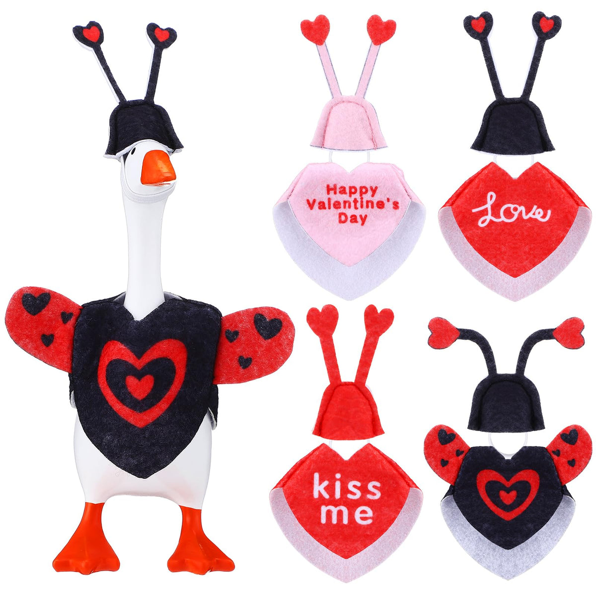 Shinylin 4‑Set Valentines Desk Goose Outfits — Heart & Love Bug Costumes for Magnetic Mini Geese