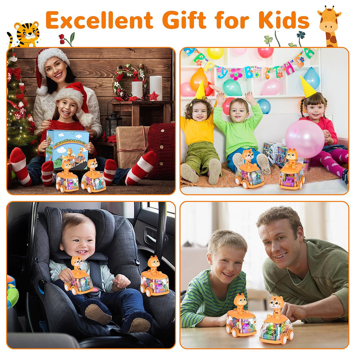 ShinySong Press and Go Baby Toy Cars – Giraffe & Tiger Lights