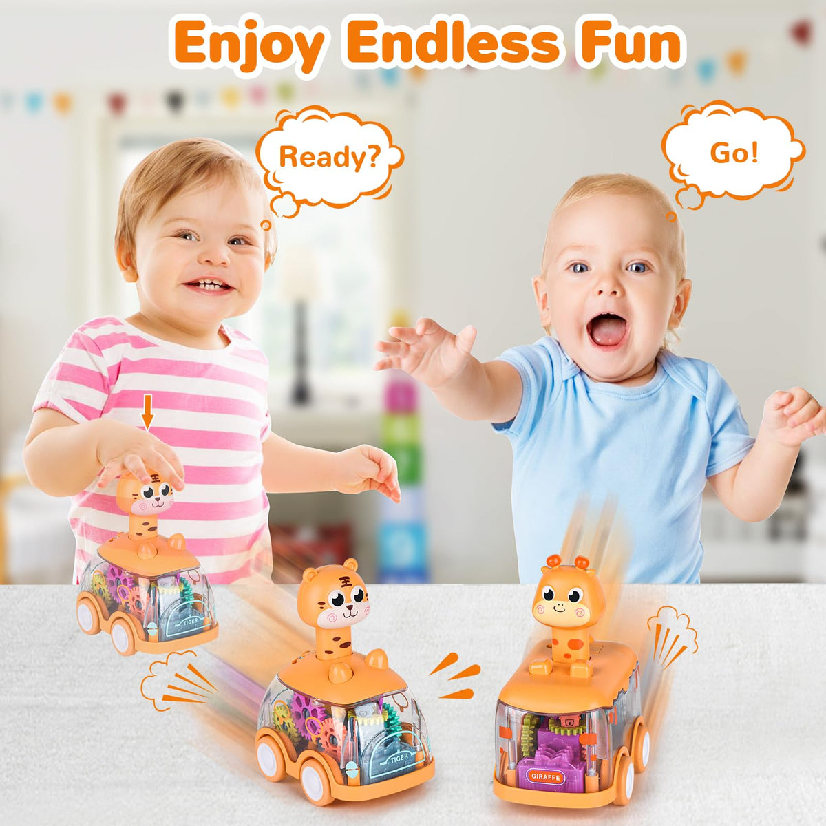 ShinySong Press and Go Baby Toy Cars – Giraffe & Tiger Lights