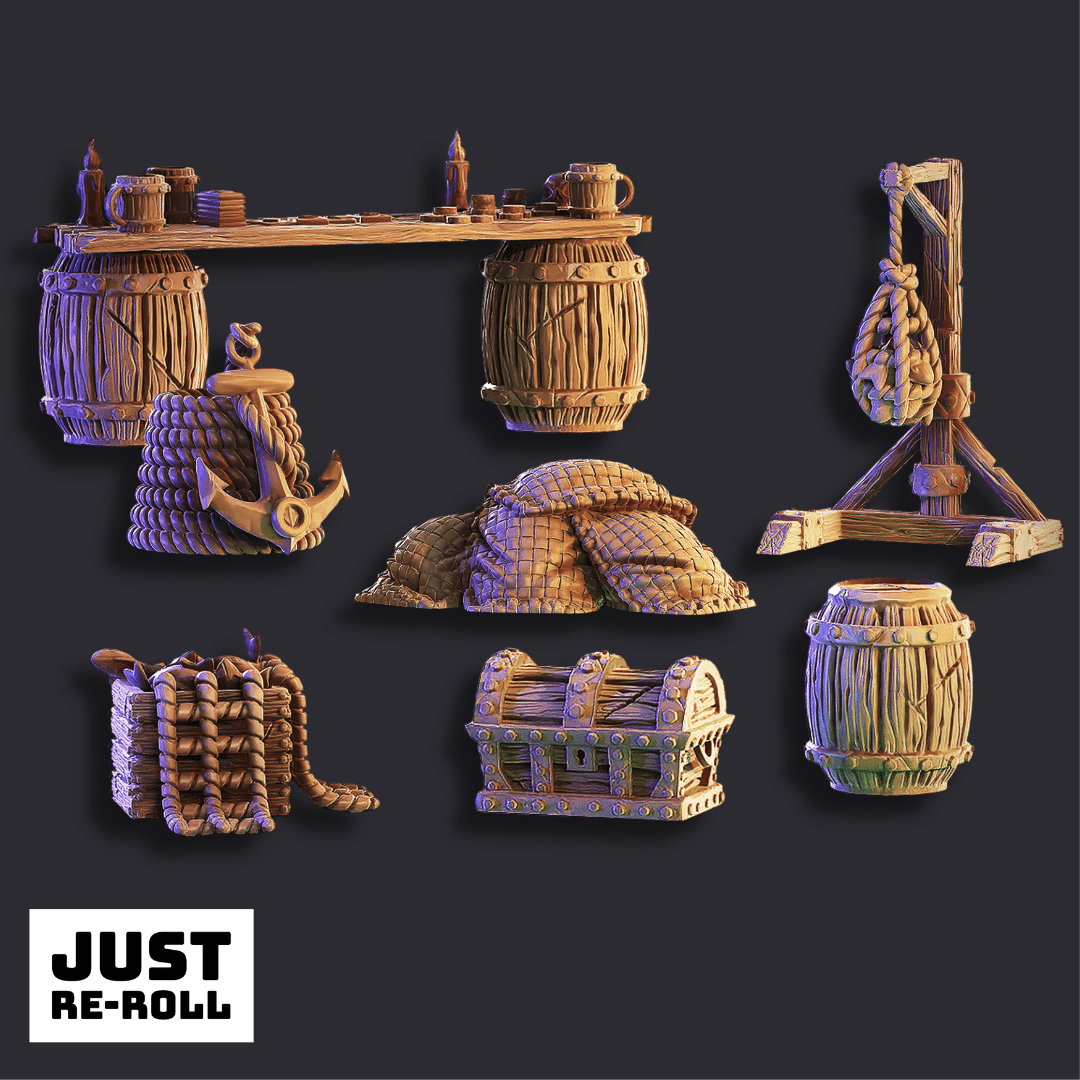 Ship Dockyard Props Pack - 3D Printed Prop Miniatures