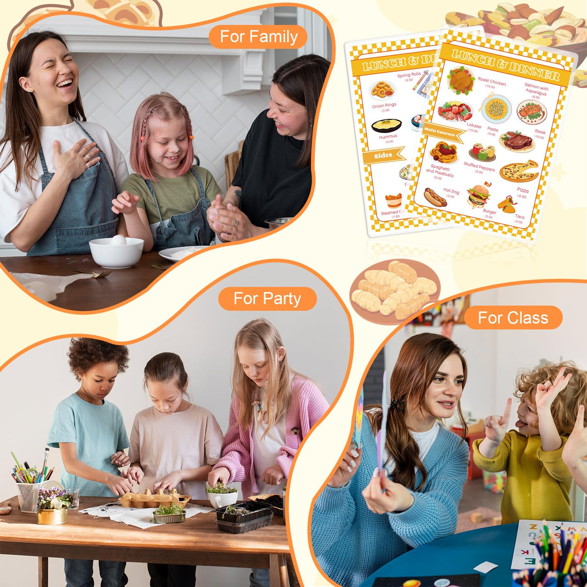 SHIQIKEJIPTY 7-Piece Restaurant Server Play Toys Set – Pretend Play Menu, Apron & Dress Up for Kids