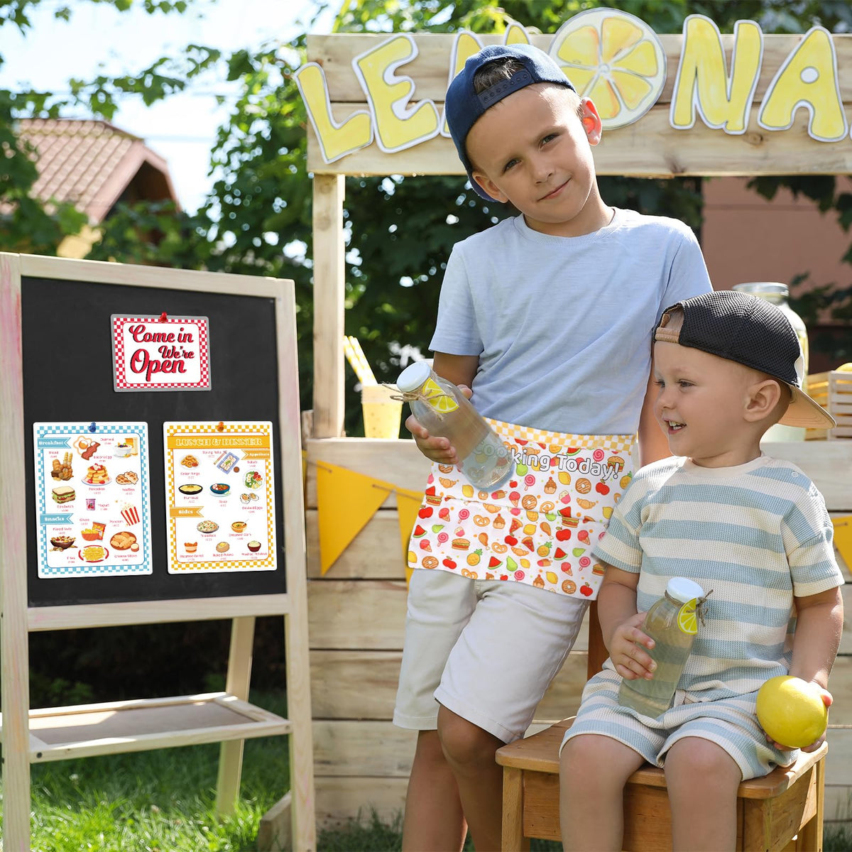SHIQIKEJIPTY 7-Piece Restaurant Server Play Toys Set – Pretend Play Menu, Apron & Dress Up for Kids
