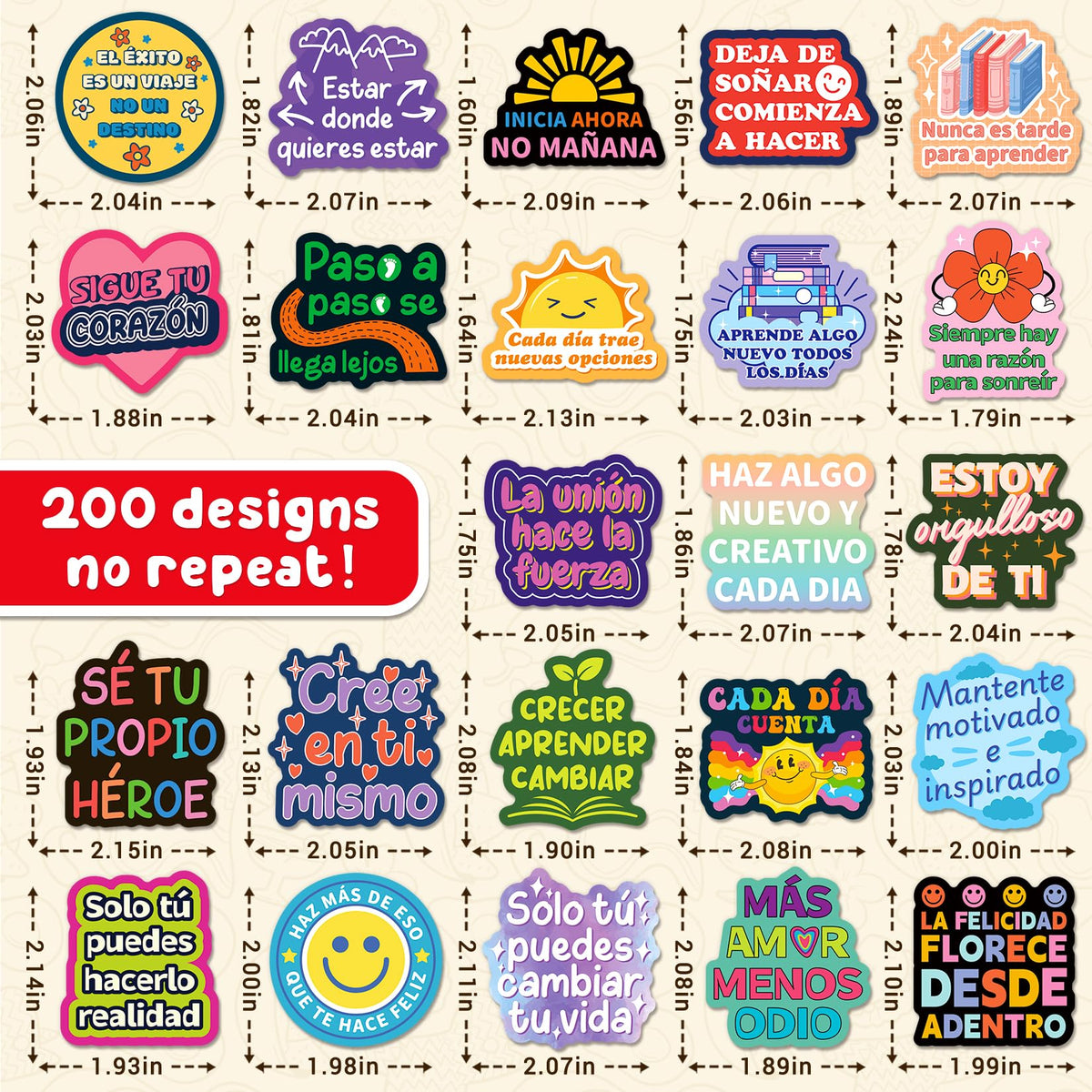 Shizvaeus 200PCS Spanish Inspirational Stickers – Motivational Positive Affirmations for Kids, Teens & Students