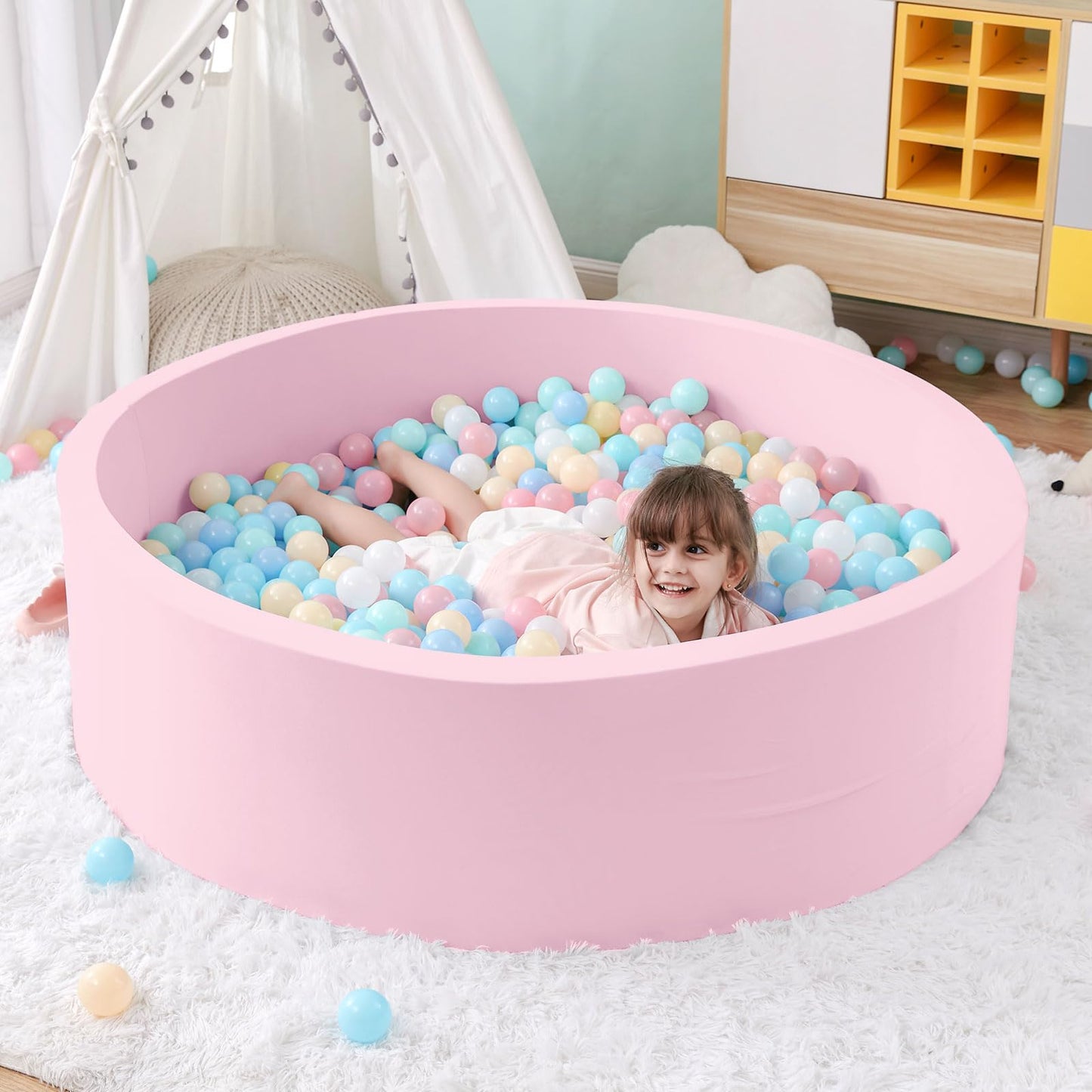 SHJADE Pink Foam Ball Pit 47.2 x 13.8 in  Large Soft Playpen for Toddlers