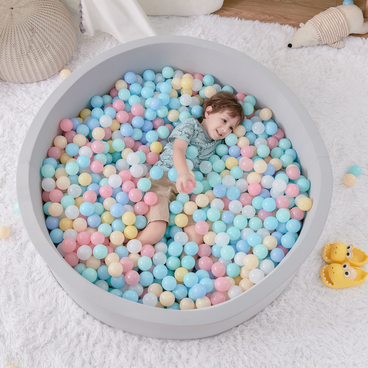 SHJADE Foam Ball Pit – Large 47.2x13.8 in for Toddlers, Grey (Balls Not Included)