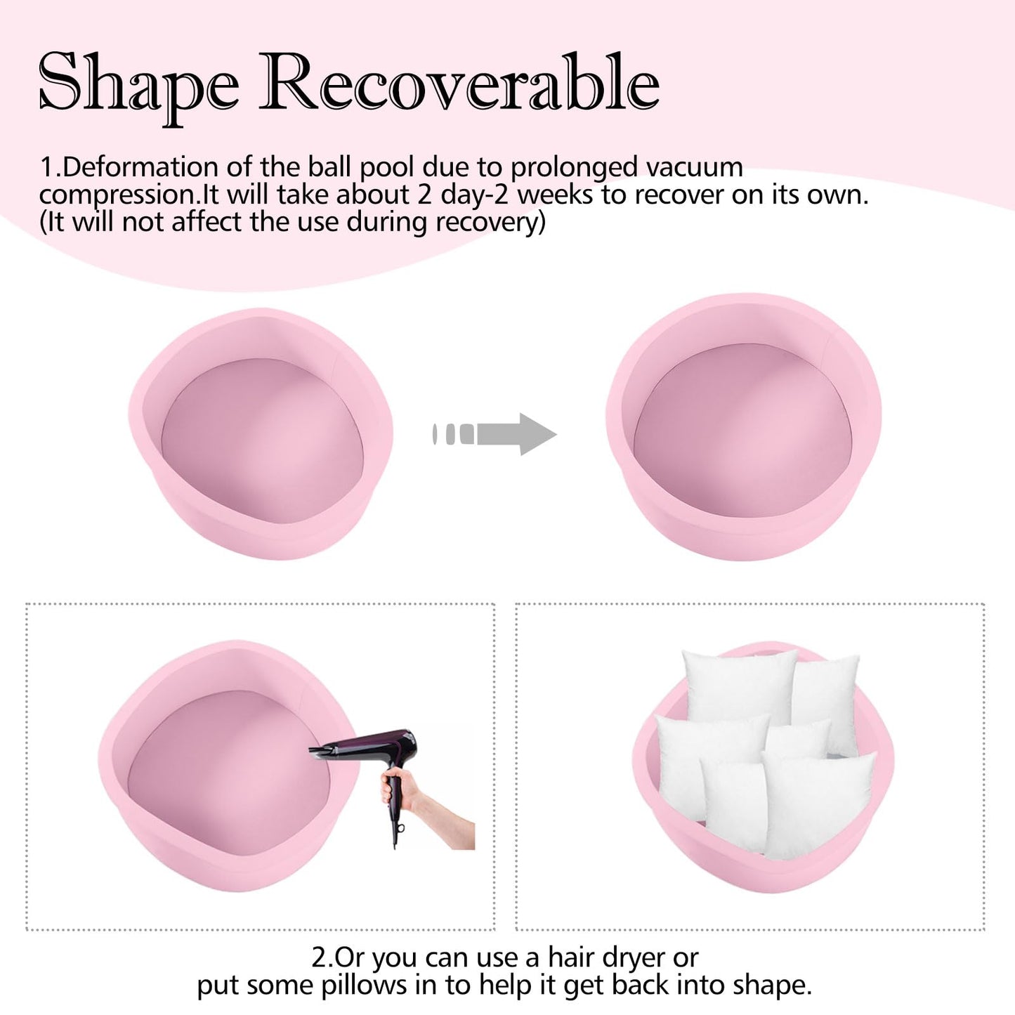 SHJADE Pink Foam Ball Pit 47.2 x 13.8 in  Large Soft Playpen for Toddlers
