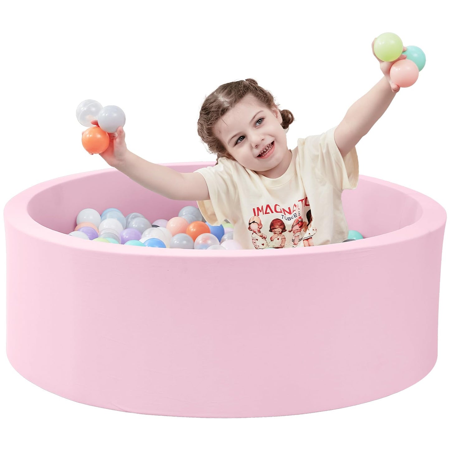SHJADE Ball Pit for Toddlers – Pink Foam Playpen, 35.4 x 11.8 in, Indoor Soft Round Play Area