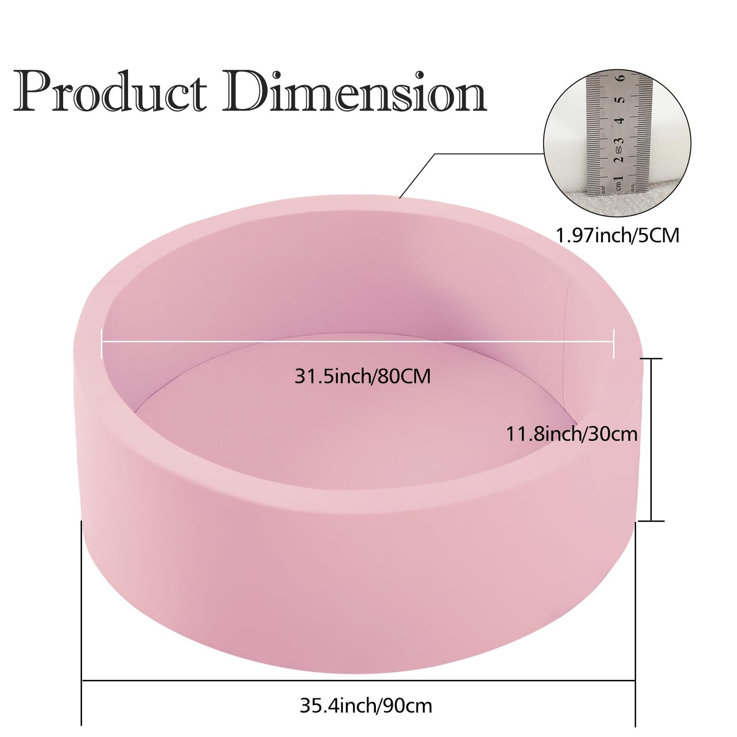 SHJADE Ball Pit for Toddlers – Pink Foam Playpen, 35.4 x 11.8 in, Indoor Soft Round Play Area